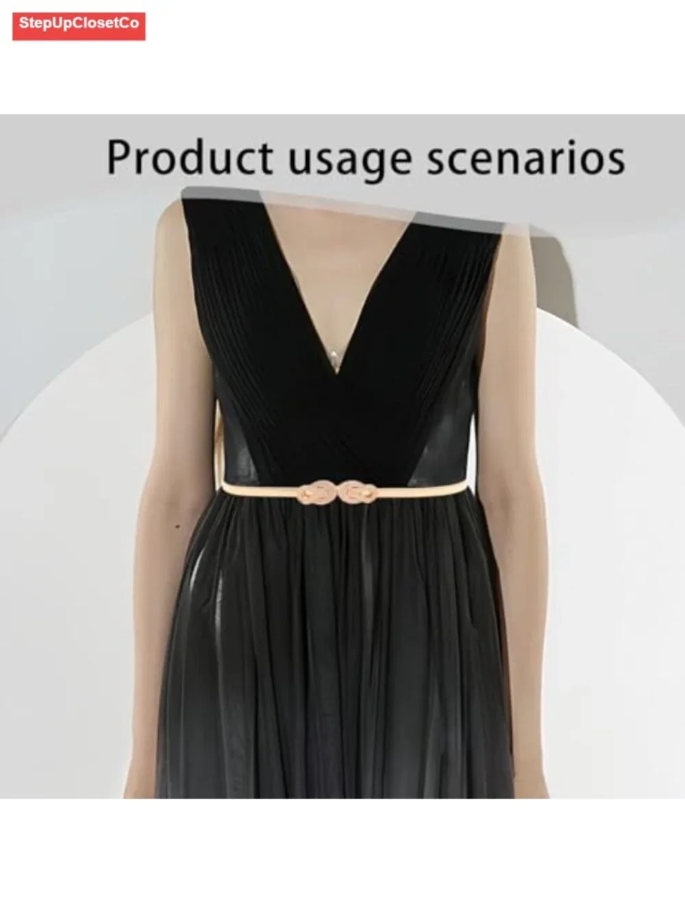 2 Pack Gold Elastic Chain Belts for Women, Adjustable Waist Belt with Buckle